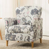 Black-White Plaid Cotton Flared Arm Four Legs Arm Chair Image - 3