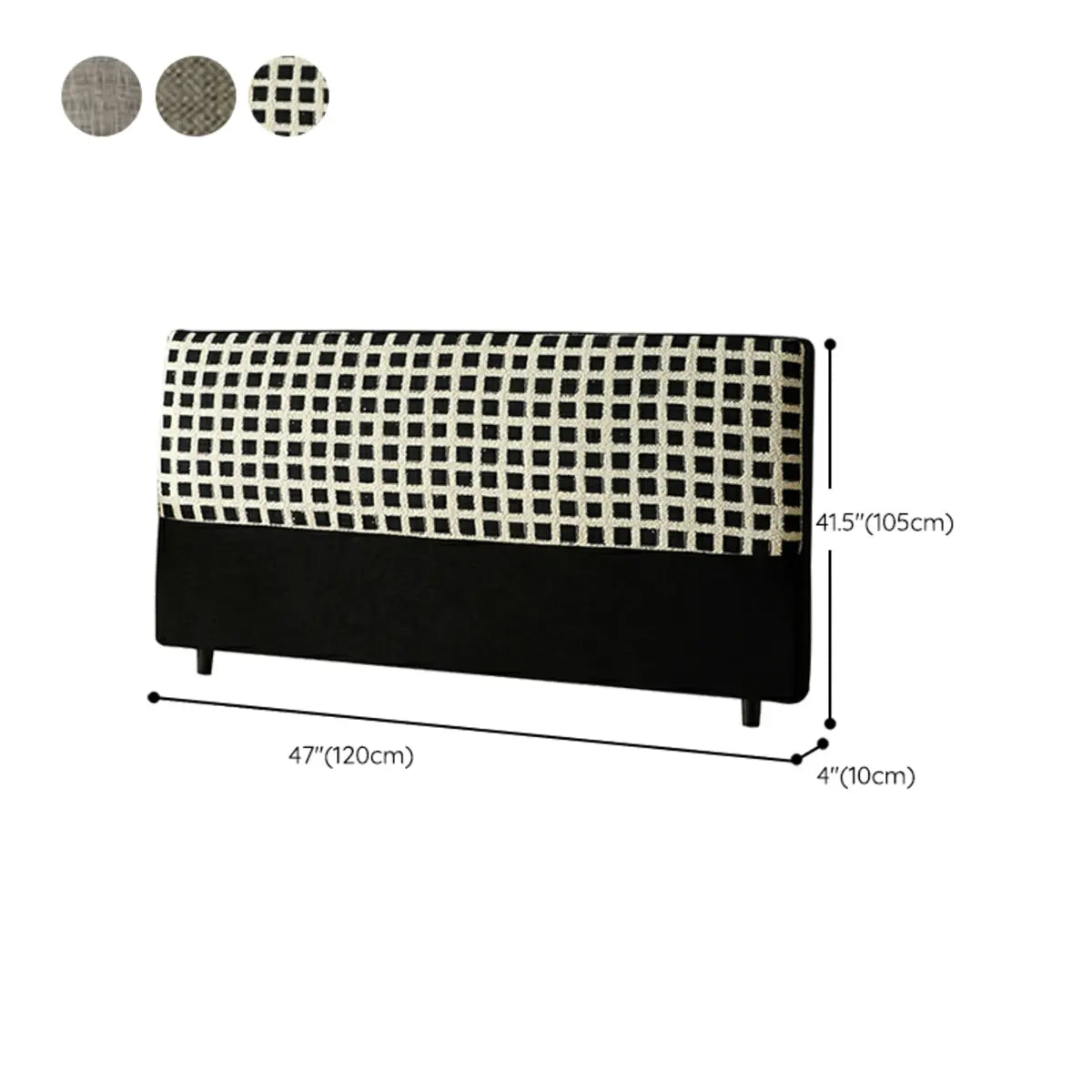 Black-White Plaid Rectangular Upholstered Headboard 