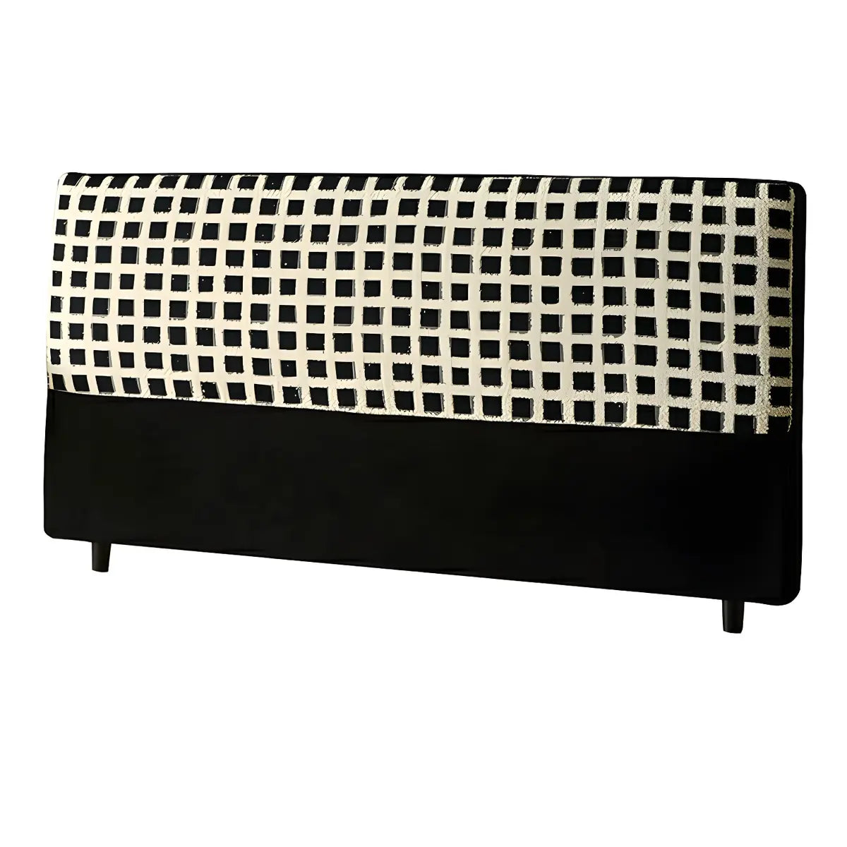 Black-White Plaid Rectangular Upholstered Headboard Image - 7