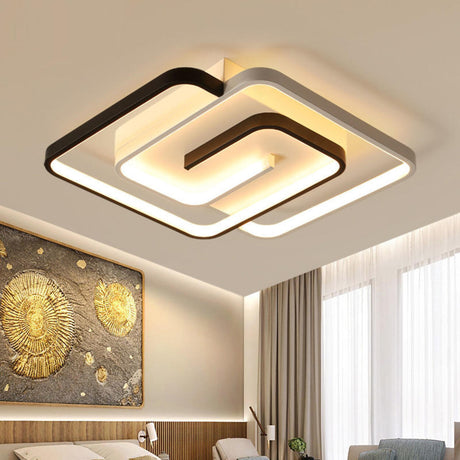 Black-White Square Flush Mount Ceiling Light 2-Light Image - 1