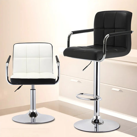 Black White Square Steel Adjustable Cushioned Bar Stool Image - 1