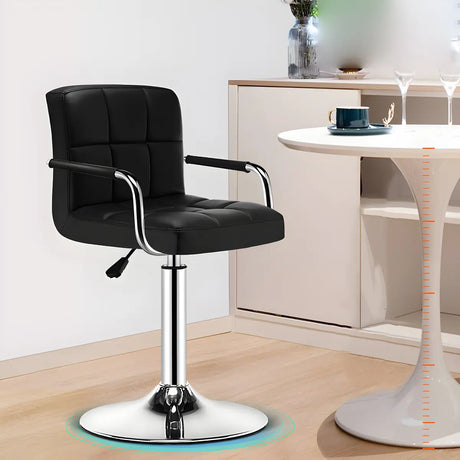 Black White Square Steel Adjustable Cushioned Bar Stool Image - 2