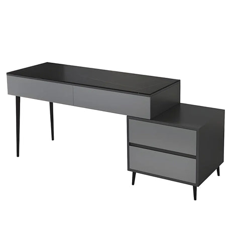 Black White Stone Rectangular Drawers Writing Desk Image - 2