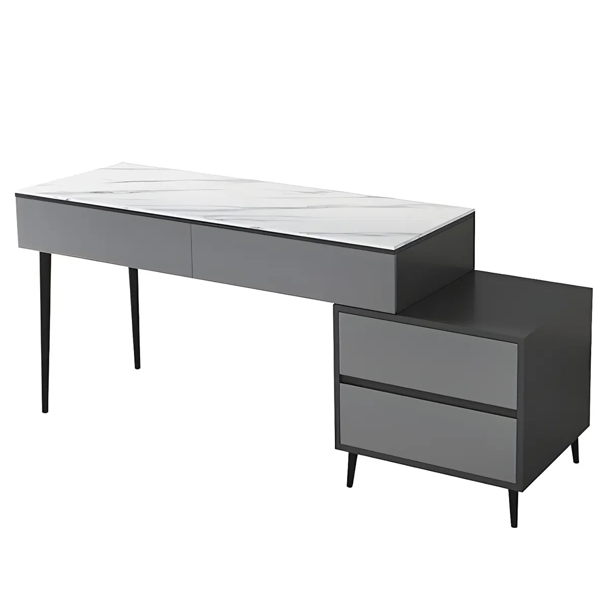 Black White Stone Rectangular Drawers Writing Desk Image - 3