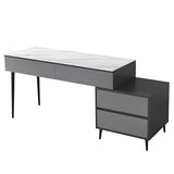 Black White Stone Rectangular Drawers Writing Desk Image - 3