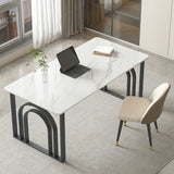 Black-White Stone Rectangular Sled Computer Desk Image - 10