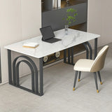 Black-White Stone Rectangular Sled Computer Desk Image - 12