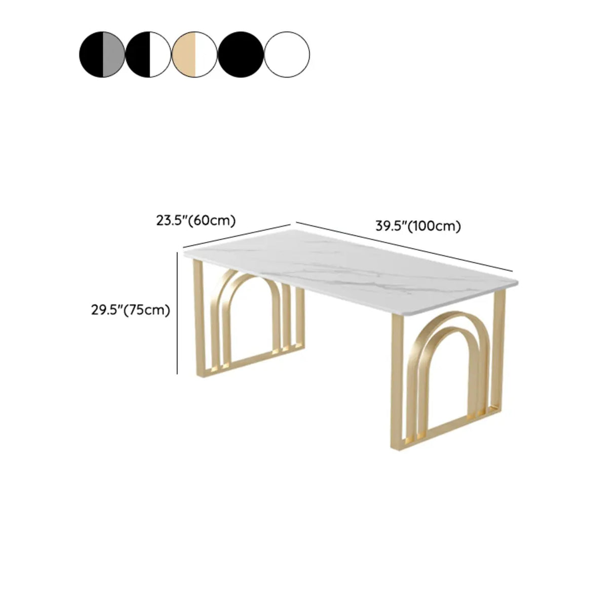 Black-White Stone Rectangular Sled Computer Desk 