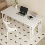 Black-White Stone Rectangular Sled Computer Desk Image - 4