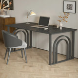 Black-White Stone Rectangular Sled Computer Desk Image - 6