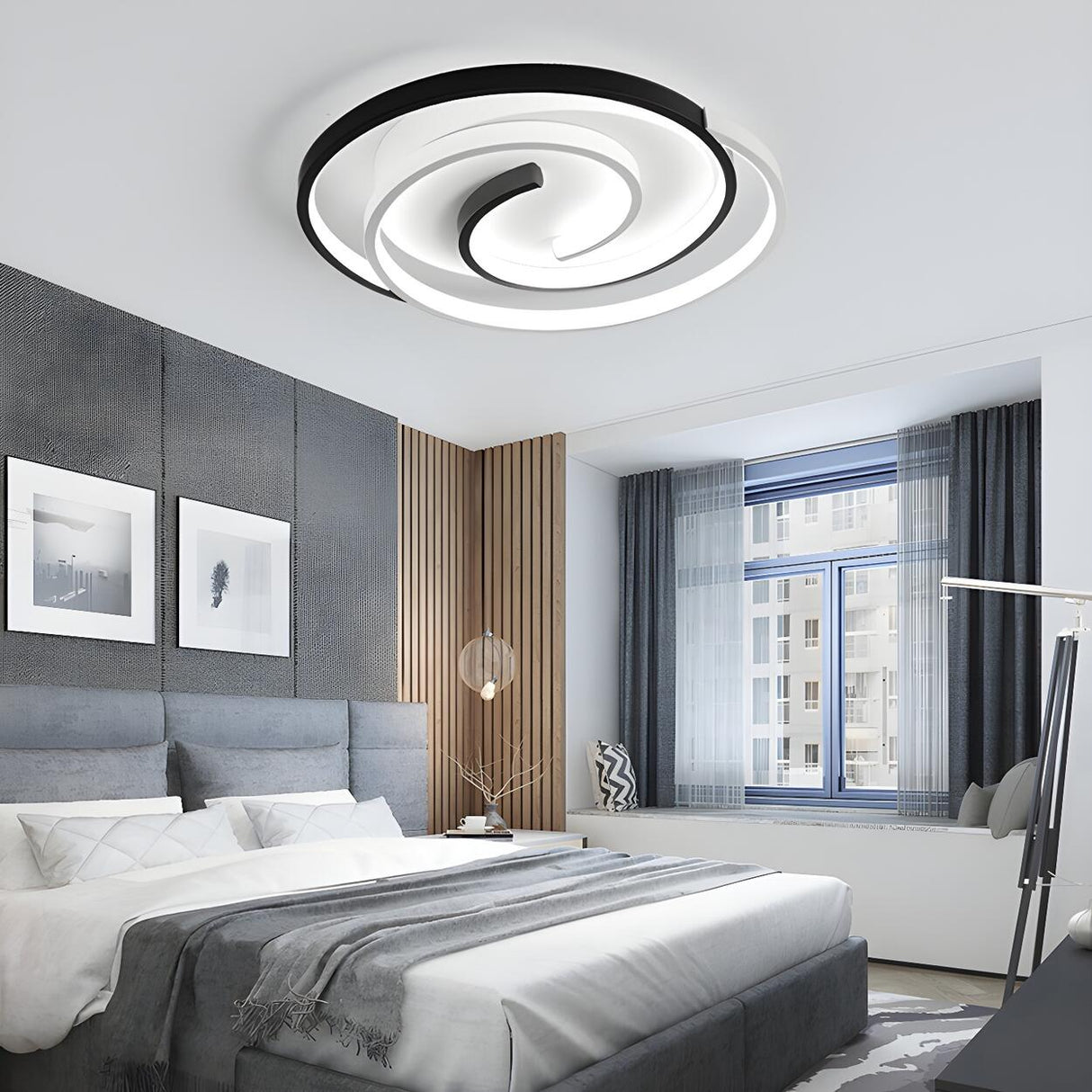 Black White Swirl Dimmable LED Flush Mount Ceiling Lamp Image - 2