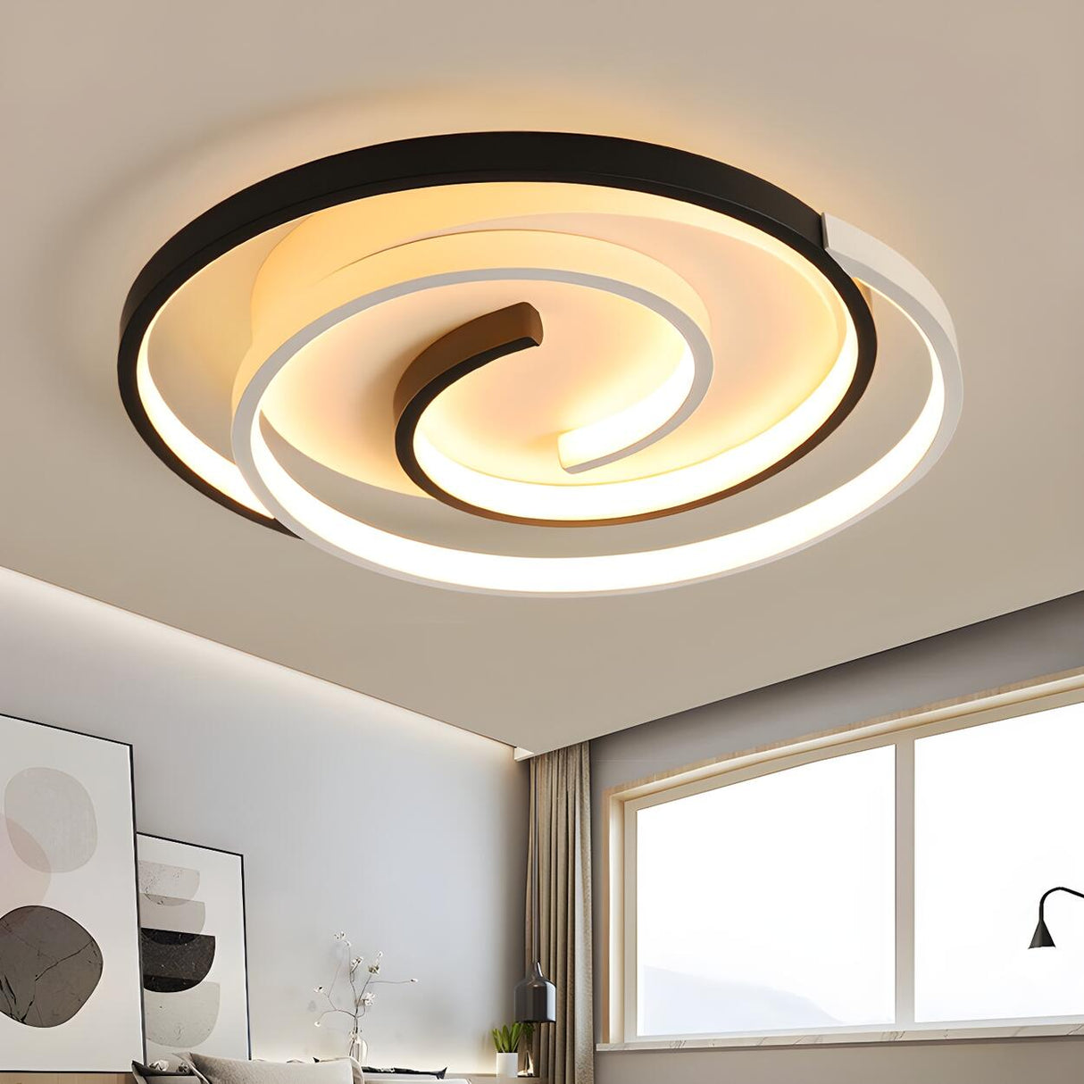 Black White Swirl Dimmable LED Flush Mount Ceiling Lamp Image - 5