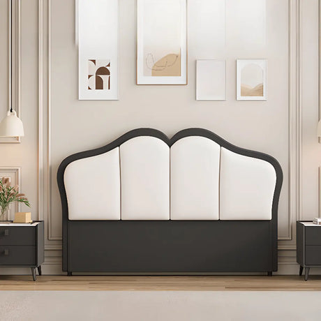 Black-White Tufted Upholstered Camelback Headboard Image - 1