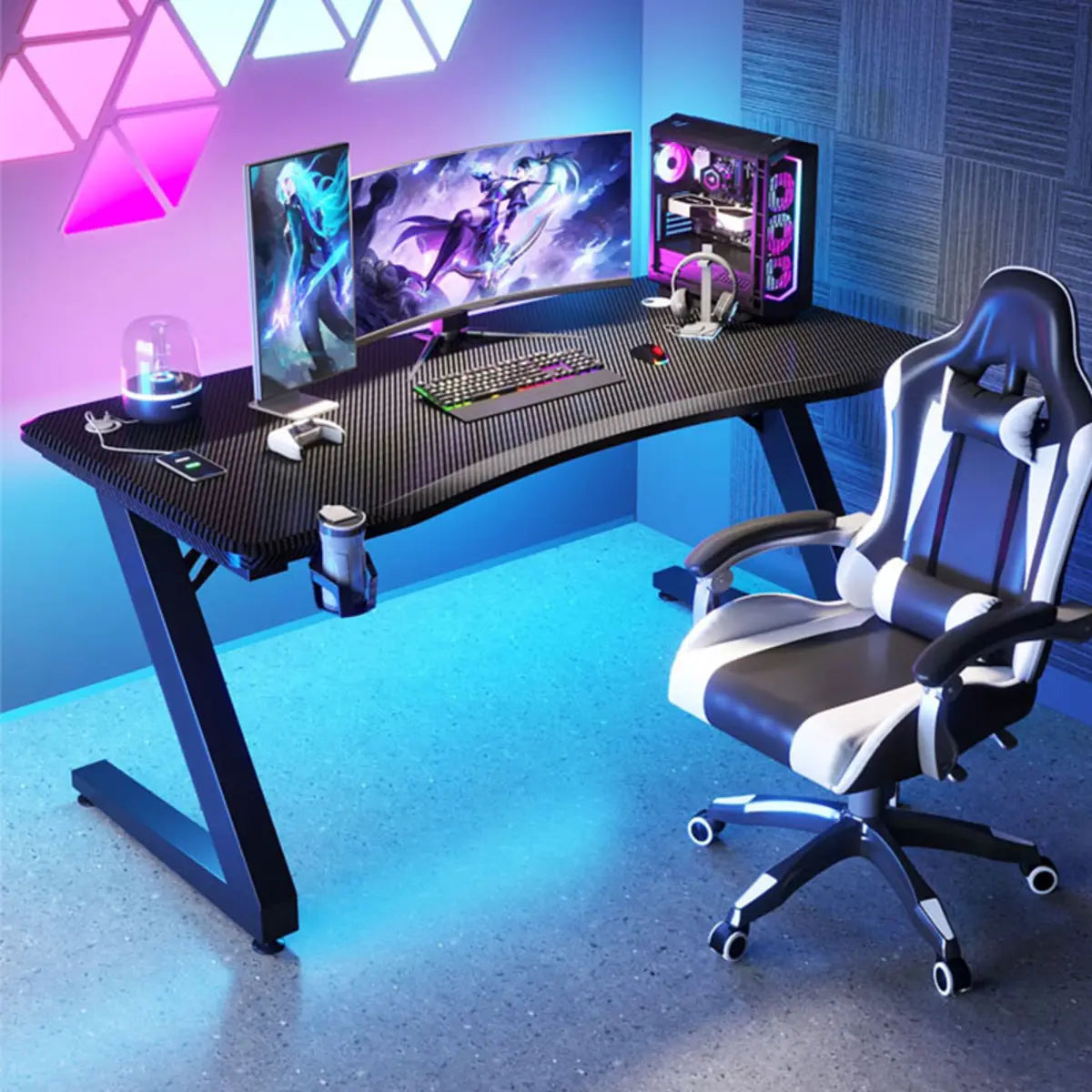 Black Wood Cable Management Sled Standard Gaming Desk Image - 1