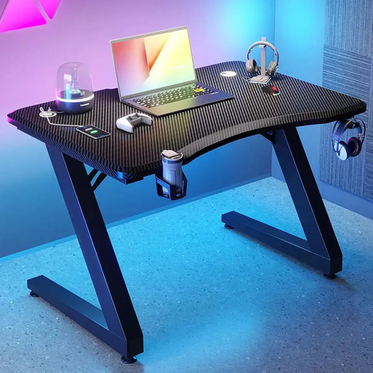 Black Wood Cable Management Sled Standard Gaming Desk Image - 2