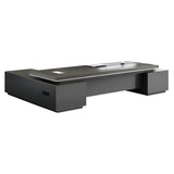 Black Wood Drawer Storage L-Shaped Executive Desk Image - 5