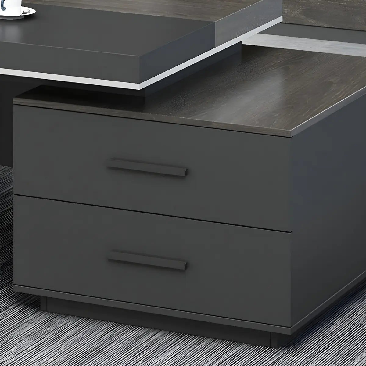 Black Wood Drawer Storage L-Shaped Executive Desk Image - 6