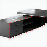 Black Wood Drawer Storage L-Shaped Executive Desk Image - 7