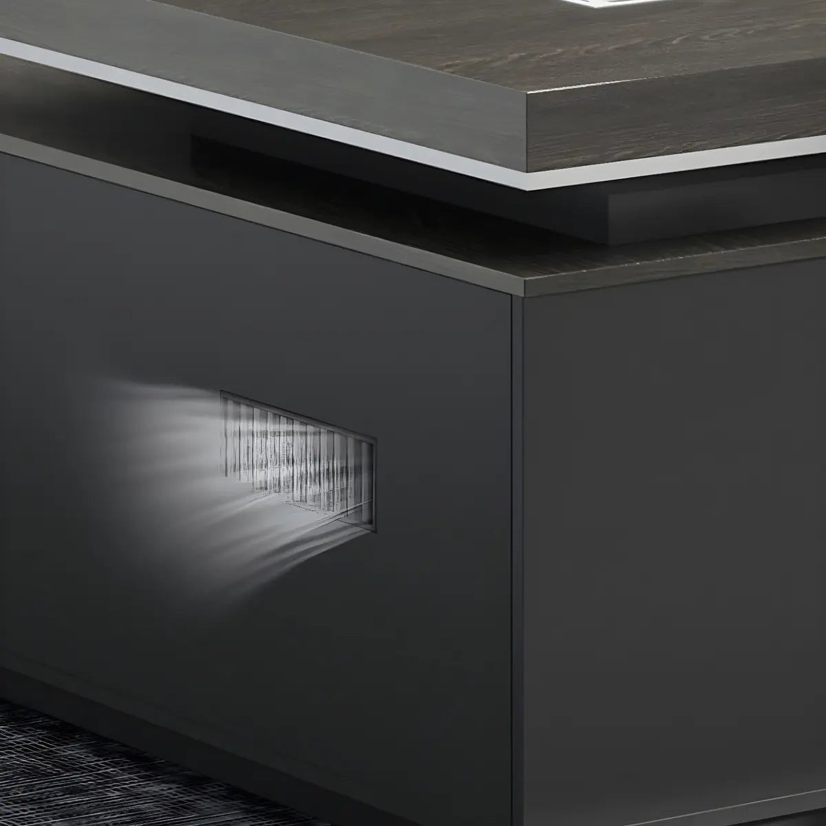 Black Wood Drawer Storage L-Shaped Executive Desk Image - 9