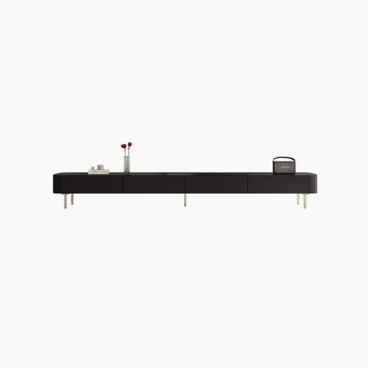 Black Wood Drawers TV Stand with Cable Management Image - 5