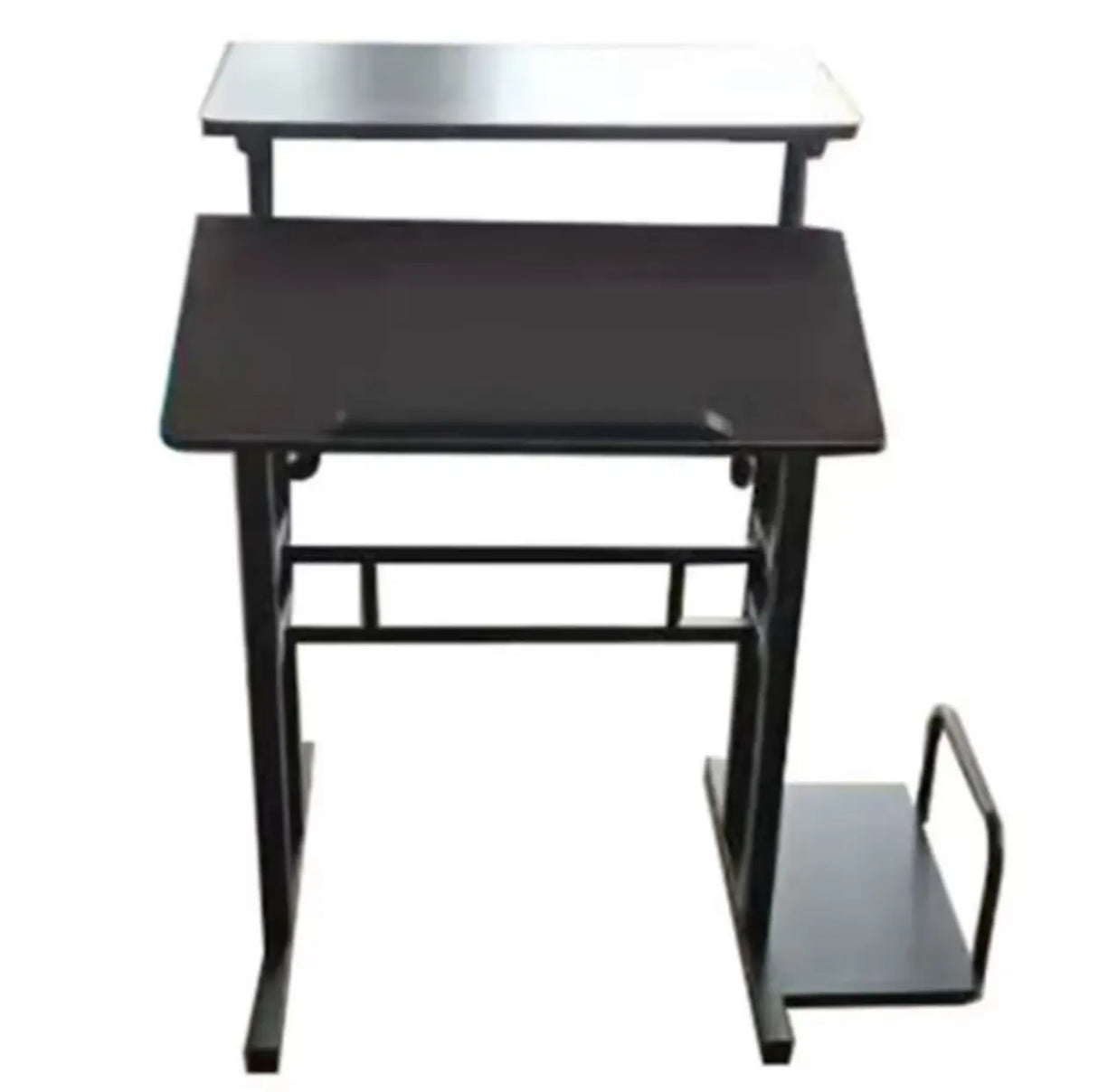 Black Wood Exterior Shelf Casters T-Shape Computer Desk Image - 9