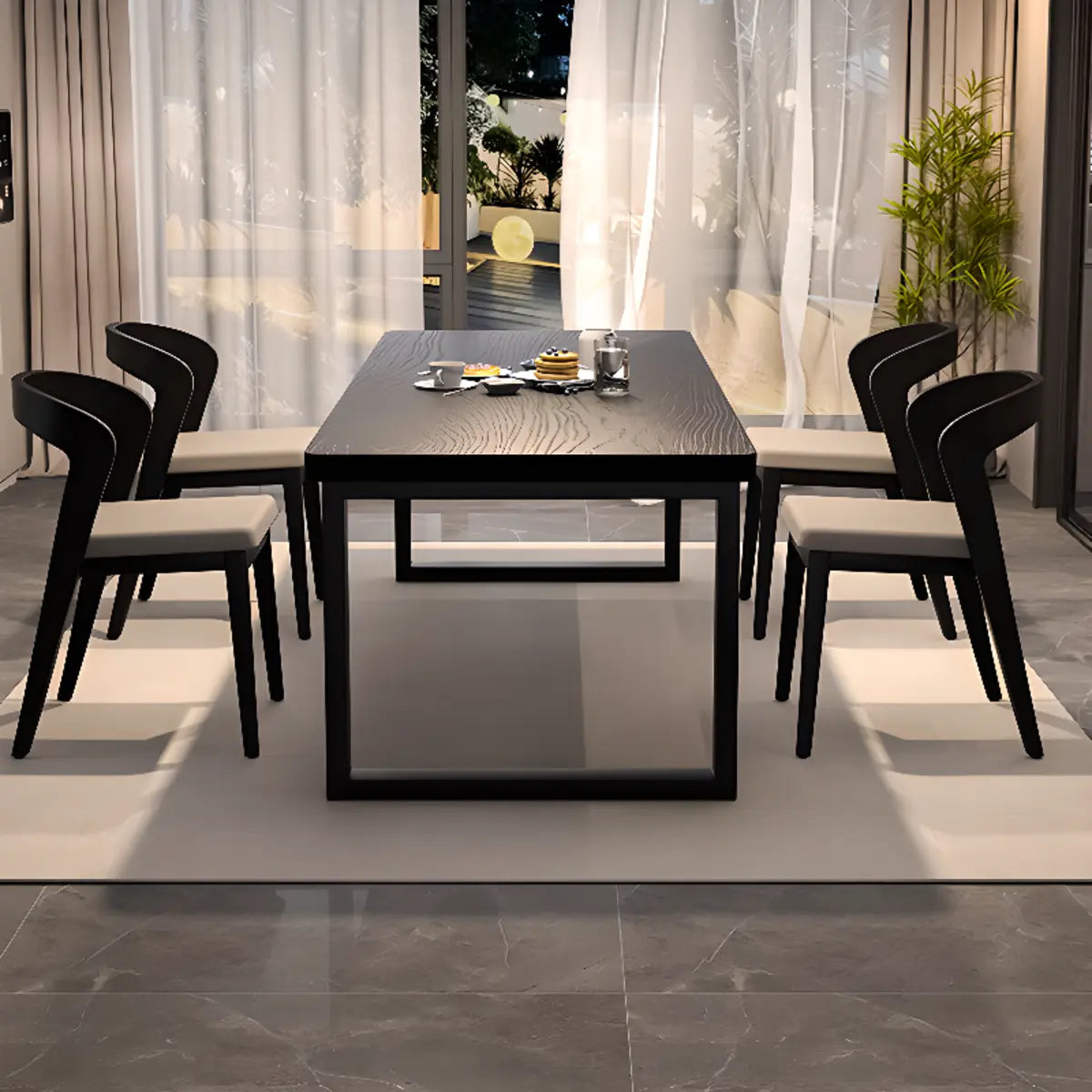 Black Wood Rectangle Dining Set with Padded Chairs Image - 1