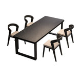 Black Wood Rectangle Dining Set with Padded Chairs Image - 2