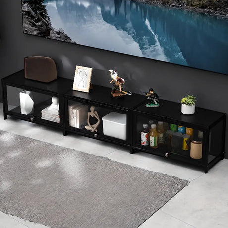 Black Wood Rectangle Display TV Stand with Cabinet Image - 1