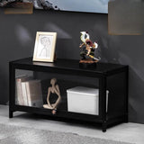 Black Wood Rectangle Display TV Stand with Cabinet Image - 3