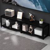 Black Wood Rectangle Display TV Stand with Cabinet Image - 4