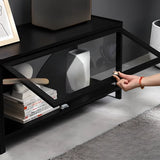 Black Wood Rectangle Display TV Stand with Cabinet Image - 5