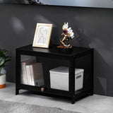 Black Wood Rectangle Display TV Stand with Cabinet Image - 7