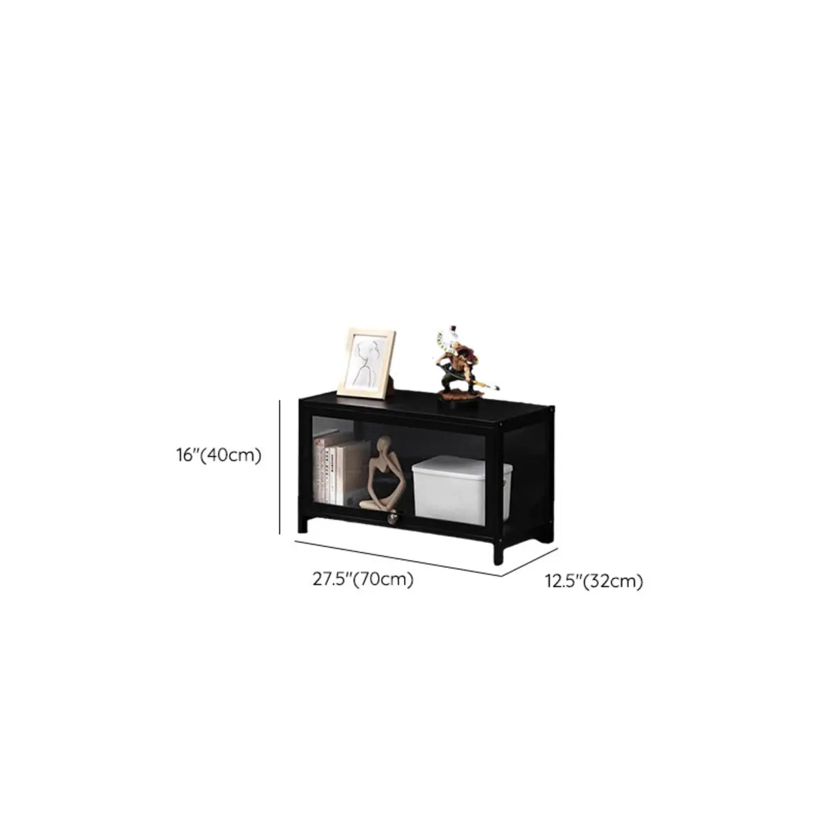 Black Wood Rectangle Display TV Stand with Cabinet Image - 9