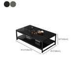 Black Wood Rectangle Shelf Iron Frame Coffee Table Image - 25