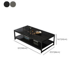 Black Wood Rectangle Shelf Iron Frame Coffee Table Image - 26