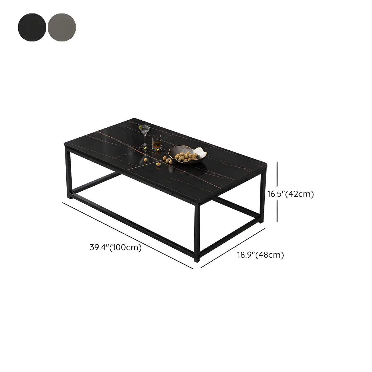 Black Wood Rectangle Shelf Iron Frame Coffee Table Image - 28