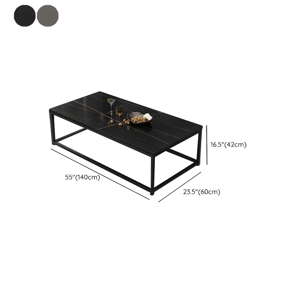 Black Wood Rectangle Shelf Iron Frame Coffee Table Image - 30