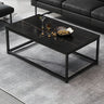 Black Wood Rectangle Shelf Iron Frame Coffee Table Image - 5