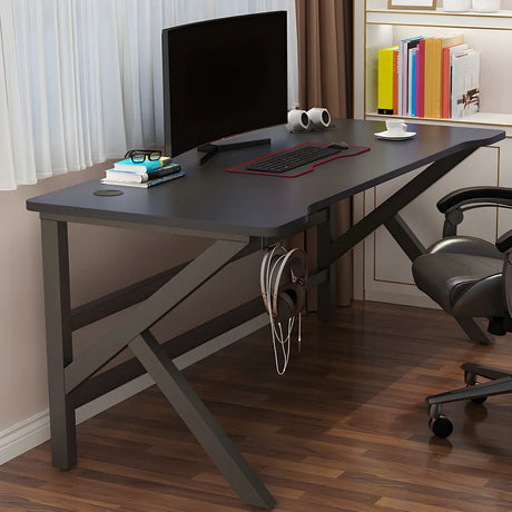 Black Wood Rectangular Metal Trestle Small Gaming Desk Image - 1