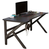 Black Wood Rectangular Metal Trestle Small Gaming Desk Image - 10