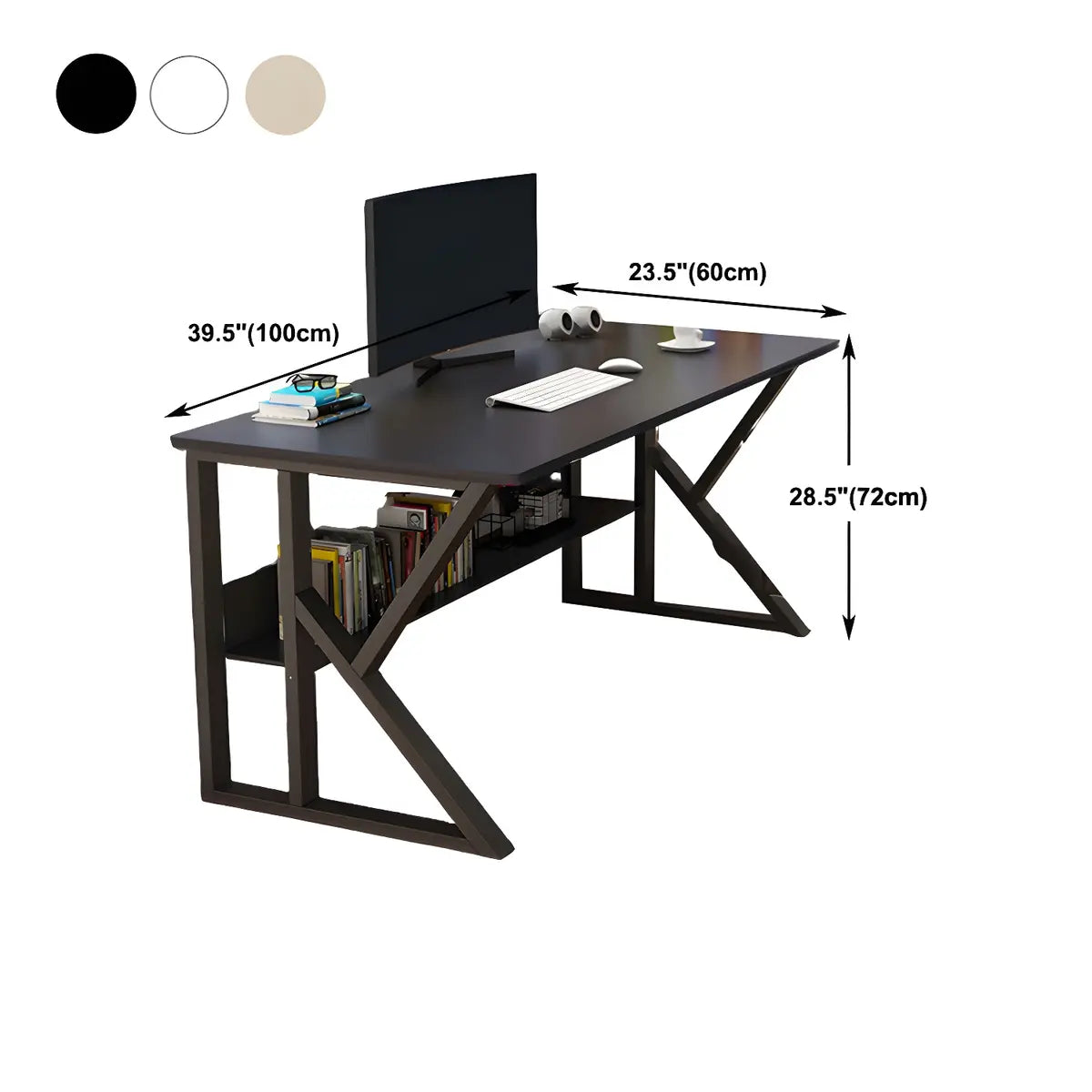 Black Wood Rectangular Metal Trestle Small Gaming Desk 