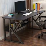 Black Wood Rectangular Metal Trestle Small Gaming Desk Image - 3