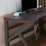 Black Wood Rectangular Metal Trestle Small Gaming Desk Image - 7