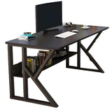 Black Wood Rectangular Metal Trestle Small Gaming Desk Image - 9