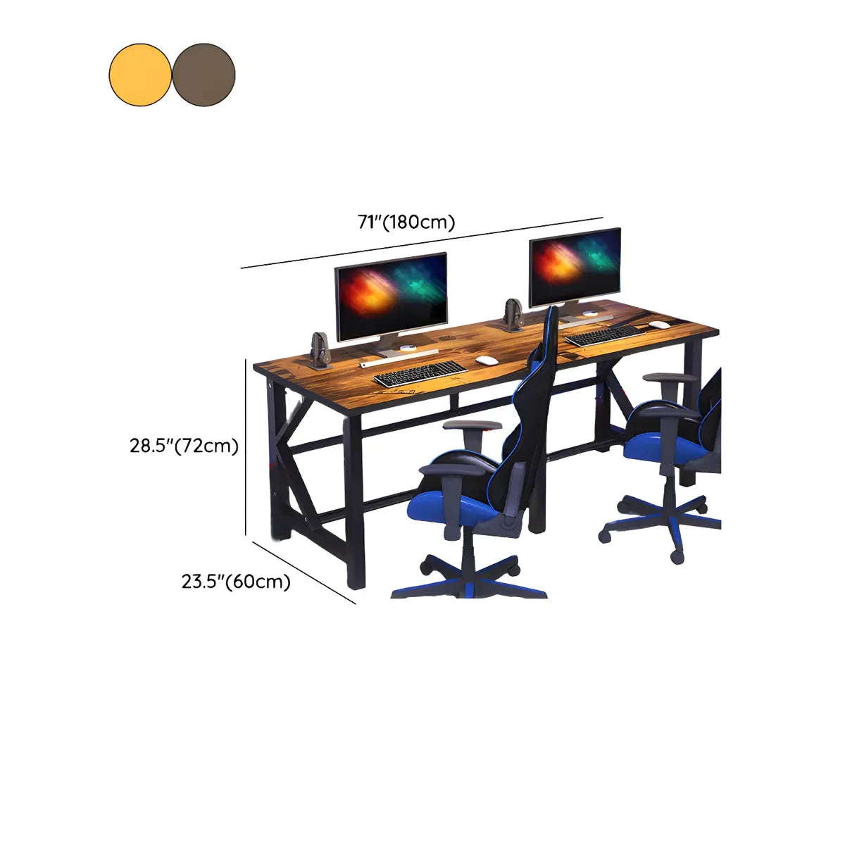 Black Wood Shelf Hutch Trestle Long Double Gaming Desk 