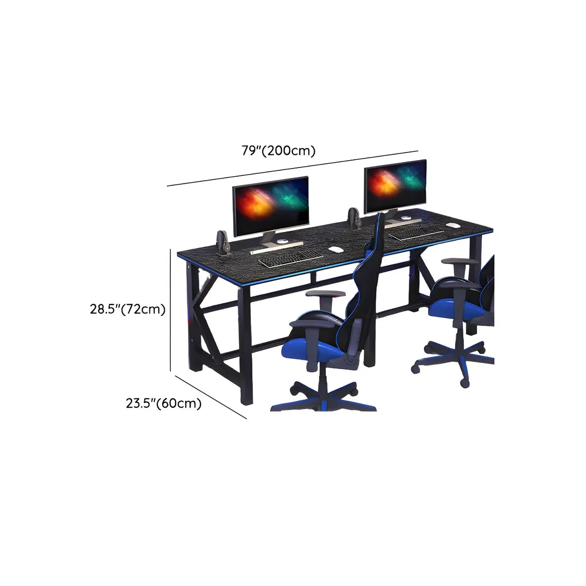 Black Wood Shelf Hutch Trestle Long Double Gaming Desk Image - 14