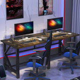 Black Wood Shelf Hutch Trestle Long Double Gaming Desk Image - 3