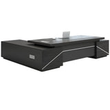 Black Wood Storage Drawers Shelf L-Shape Executive Desk Image - 5