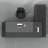 Black Wood Storage Drawers Shelf L-Shape Executive Desk Image - 8