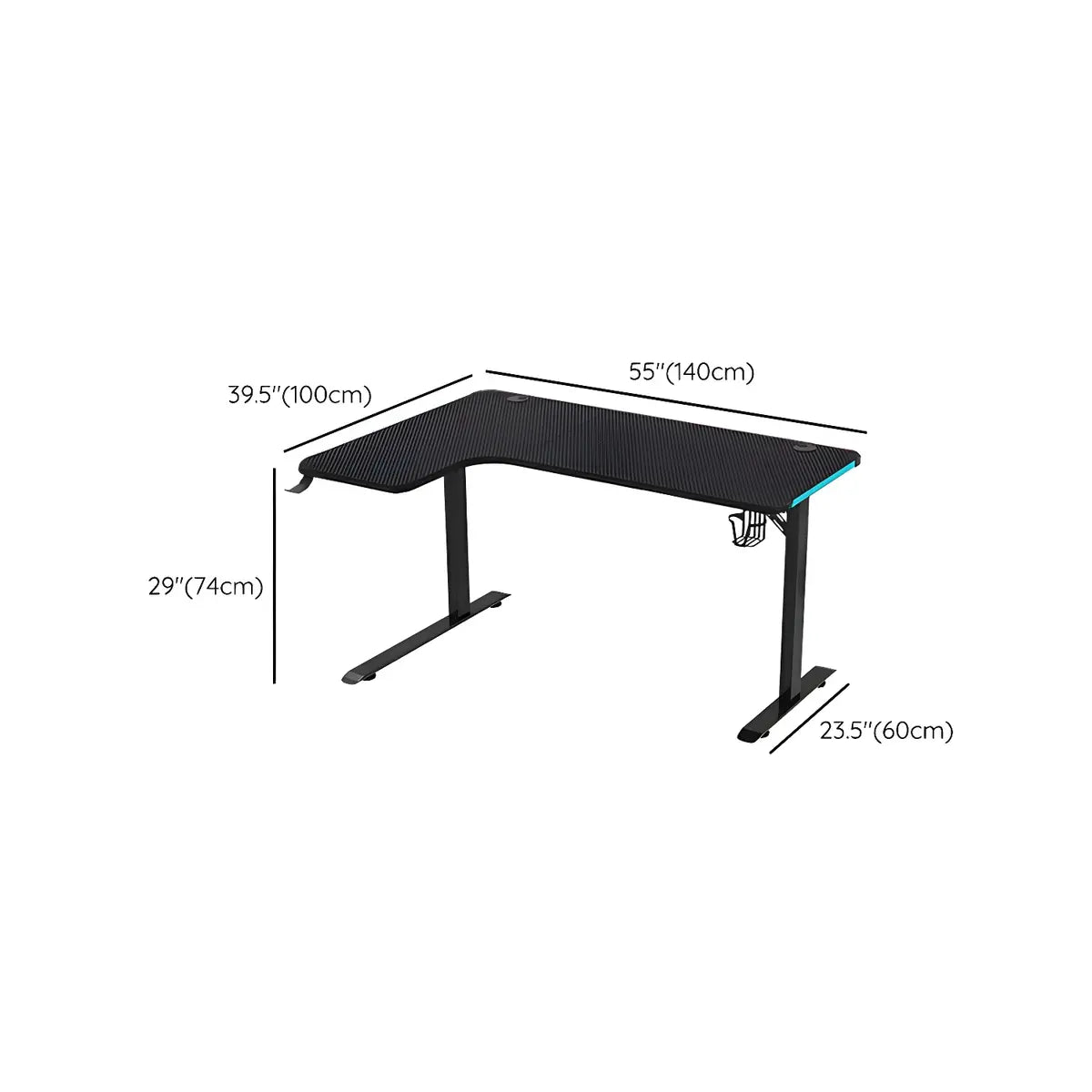 Black Wood T-Shape Base L-Shape Standard Gaming Desk 